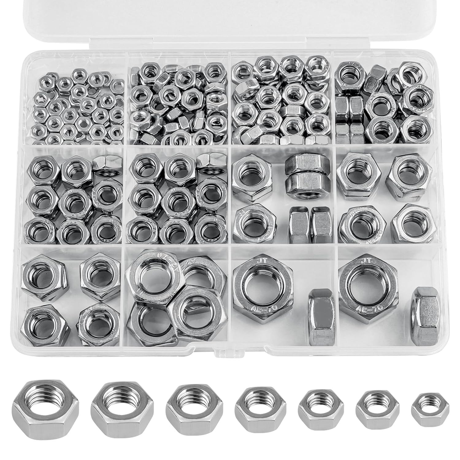 Hex Nuts, 237 Pack M3 M4 M5 M6 M8 M10 M12 304 (A2-70) Stainless Steel Hardware N