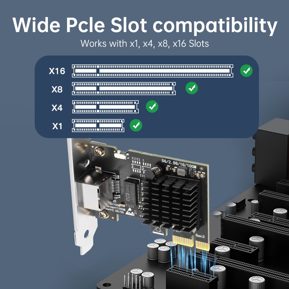 RTL8126 5Gbps PCIe Ethernet Card RJ45 Multi-Gigabit LAN Adapter Gaming Desktop