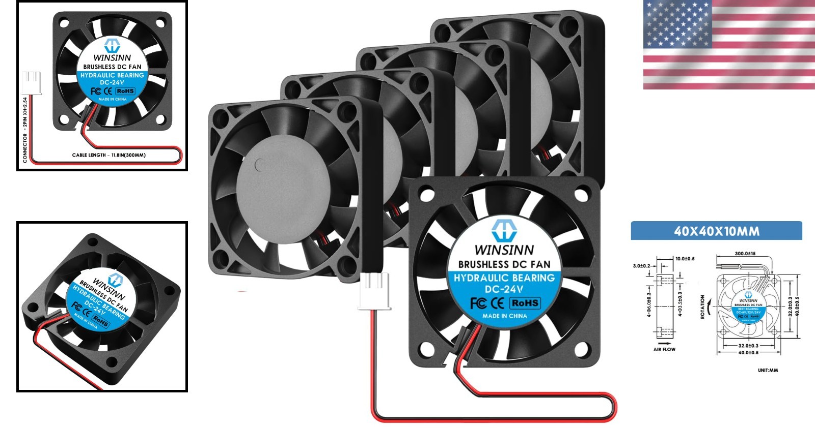 High-Performance 40mm 24V Brushless Fan – 5000 RPM, 5-Pack – Quiet & Efficient
