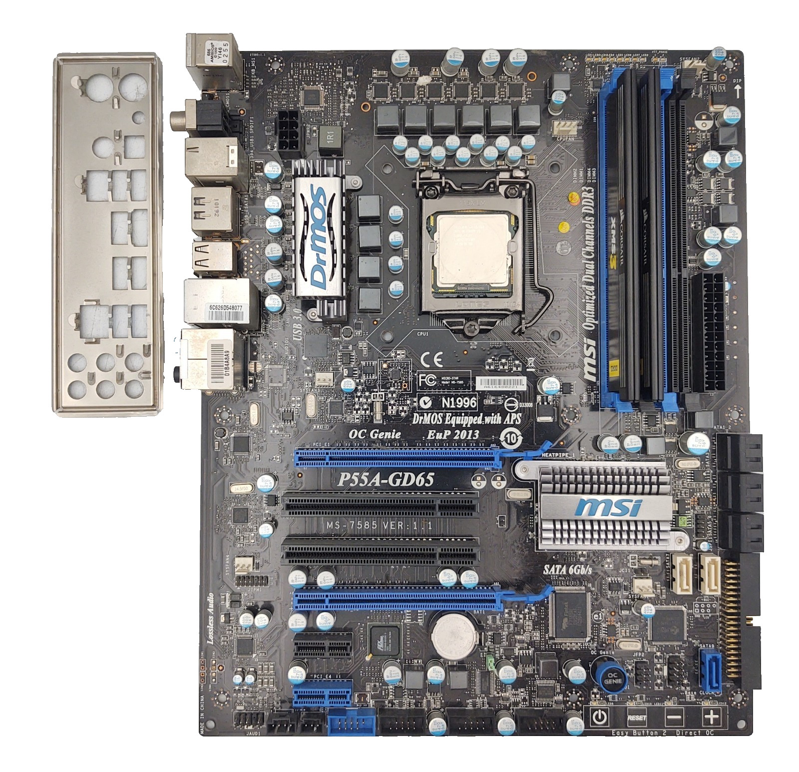 MSI P55A-GD65 MS-7585 ATX LGA 1156 w/i5-760 CPU 8GB DDR3 RAM + I/O SHIELD