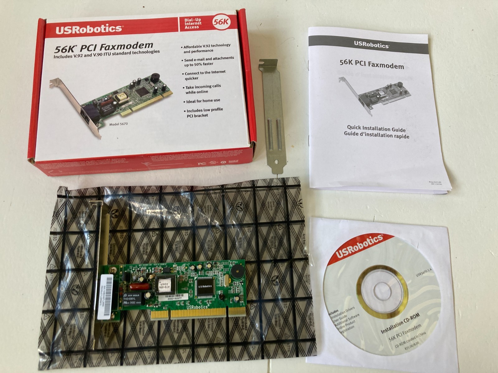 US Robotics 56K PCI Faxmodem V.92 & V.90 ITU Standard 5670