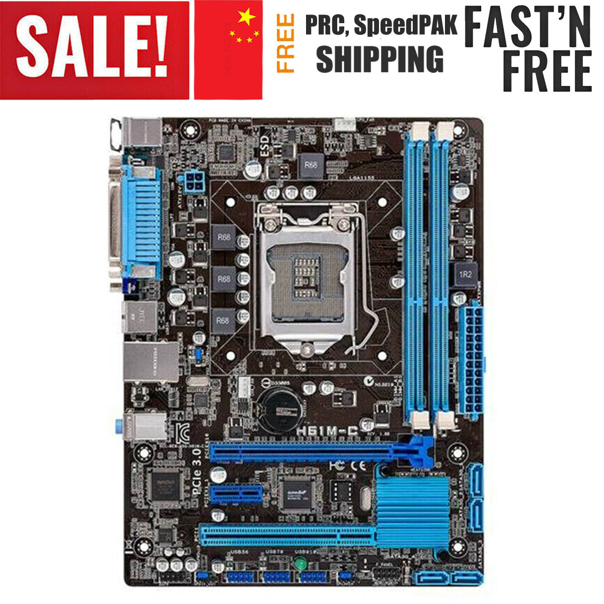 For ASUS H61M-C Motherboard H61 LGA 1155 2* DDR3 RAM Memory SATA2.0 USB2.0 PCI-E