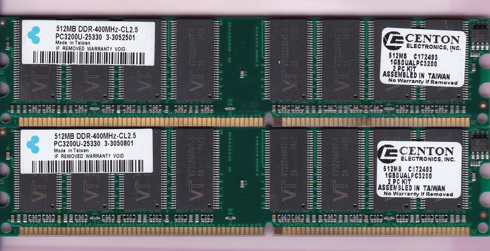 1GB 2x512MB PC3200 KRETON CENTON 1GBDUALPC3200 DDR-400 Ram Memory Kit DDR1 DIMM