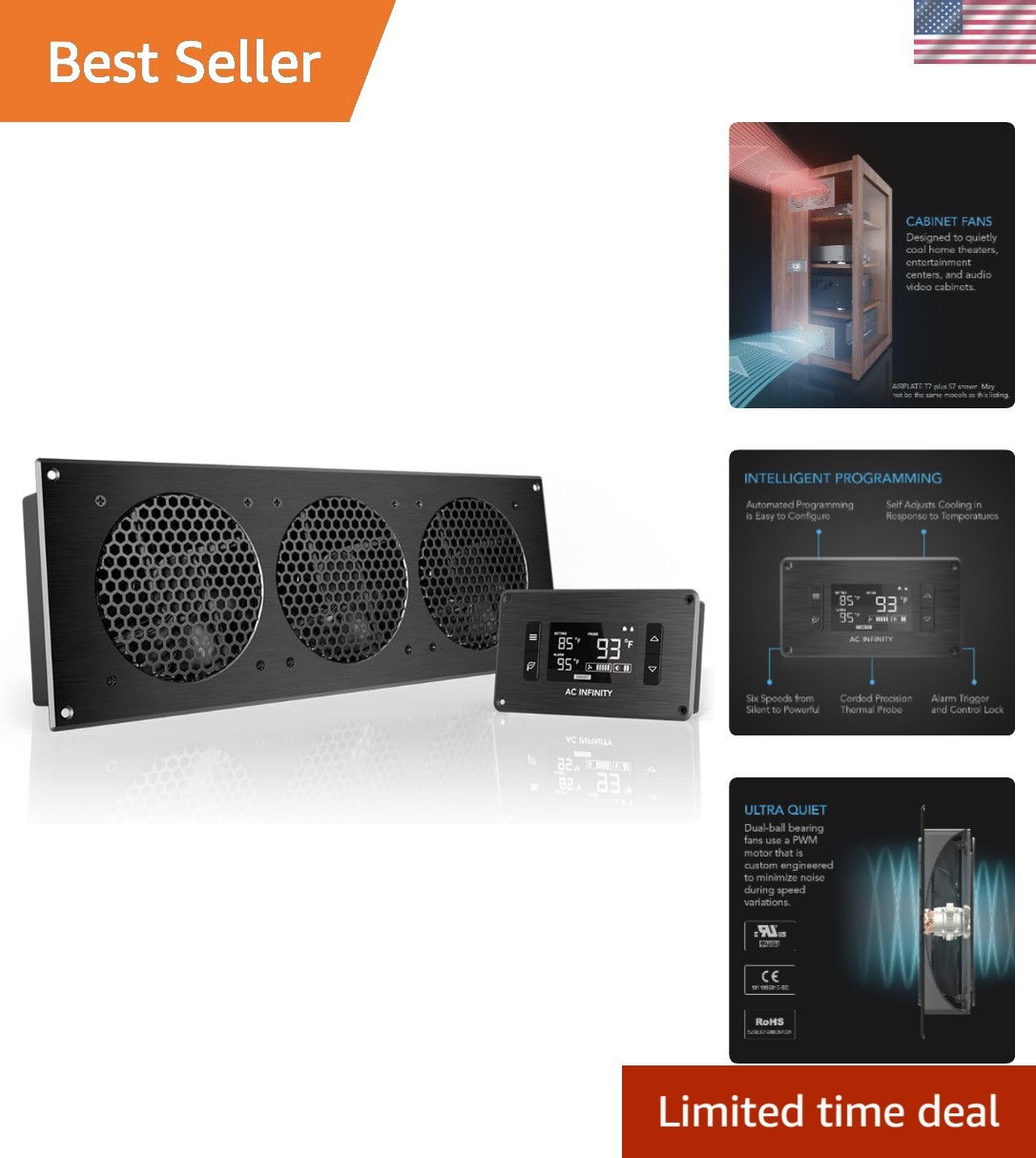 Ultra-Quiet 18″ Aluminum Cooling Fan with Thermostat – Ideal for Home Theaters