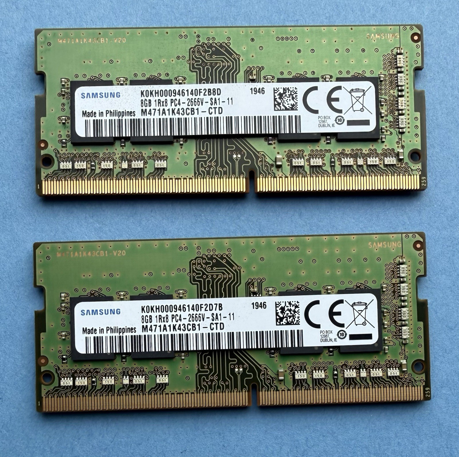 Samsung 16GB (2×8) PC4-2666V SODIMM DDR4 RAM M471A1K43CB1-CTD HP 933284-001