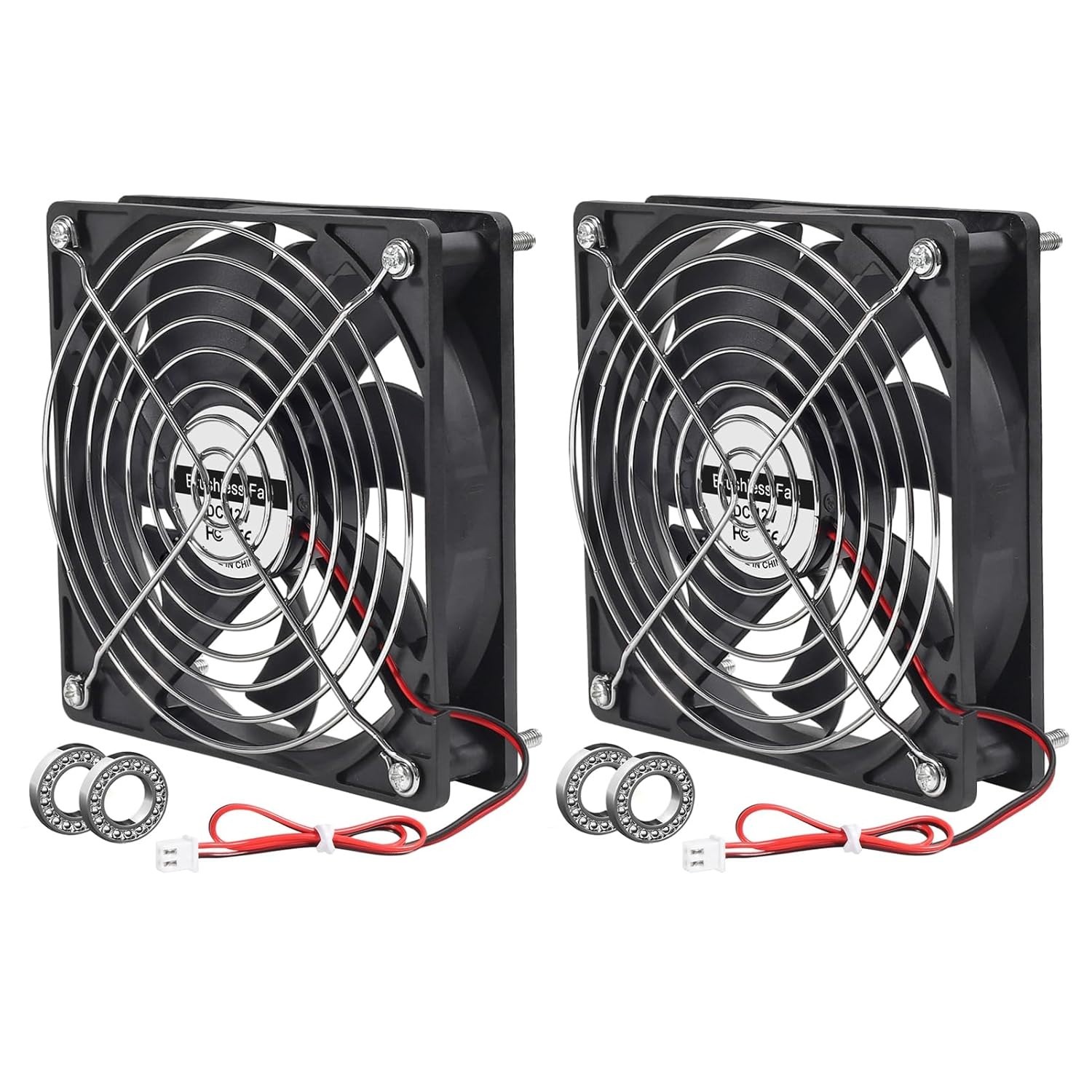 2Pcs 12025 120Mm X 25Mm 12V 5 Inch Dual Ball Bearings Brushless Fan 2Pin DC Cool