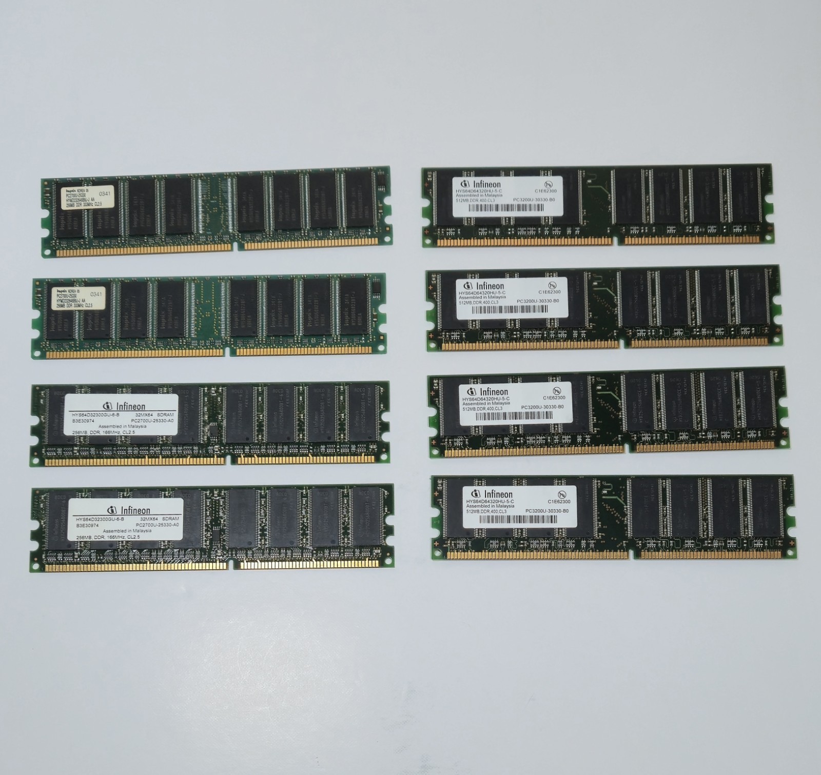 Lot Of 8 DDR1 400 CL3 CL2.5 Desktop RAM Memory (x4 512MB And x4 256MB) Infineon