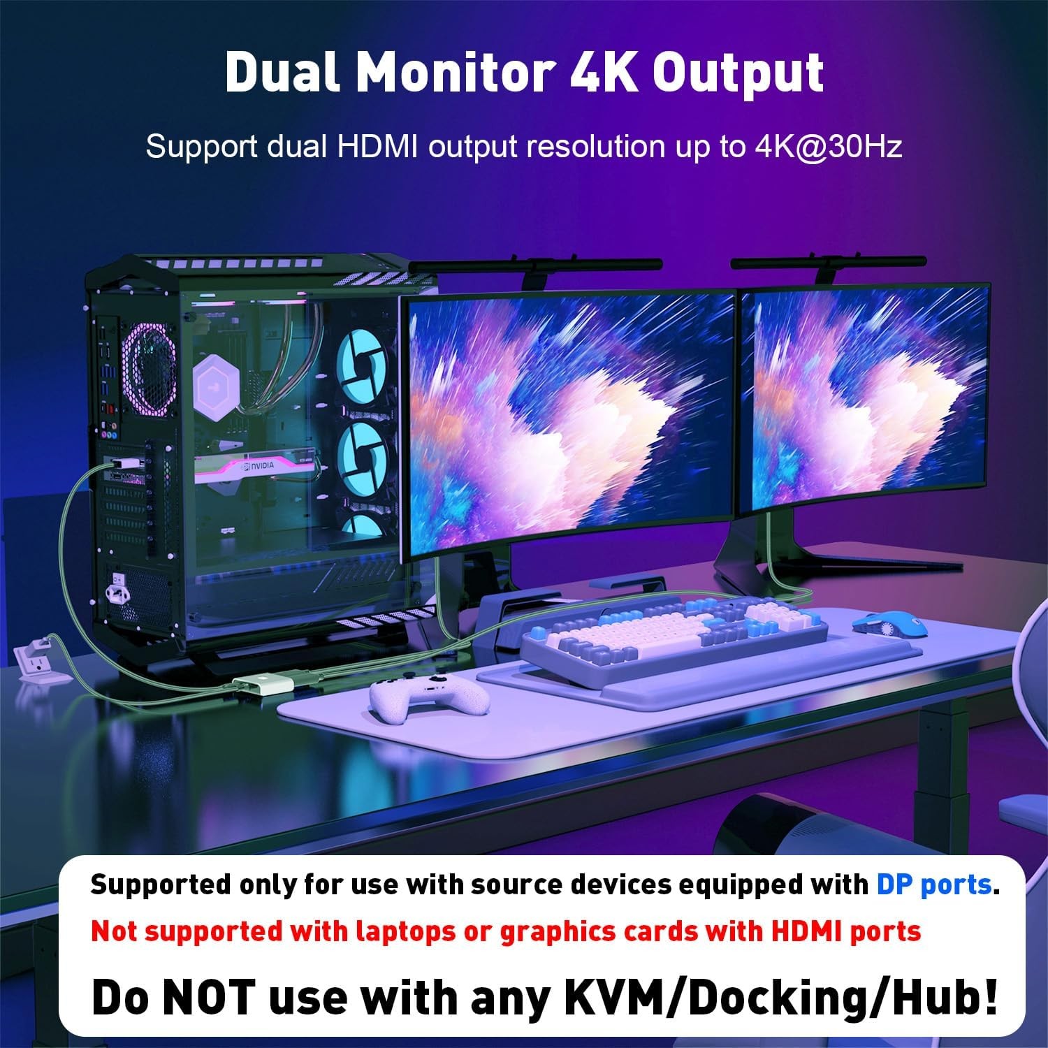 DisplayPort to HDMI and Adapter | 4K 60Hz DP Splitter Grey