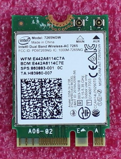 7265NGW – Intel Wireless-AC 802.11ac 867M NGFF Dual Band Wifi+ BT 4.0 Card