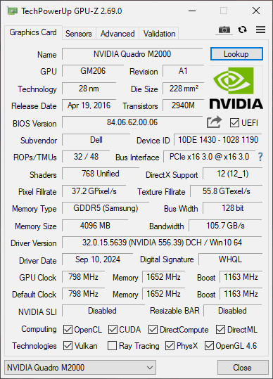 Nvidia Quadro M2000 : 4GB GDDR5 : Graphics Card : Tested & Working