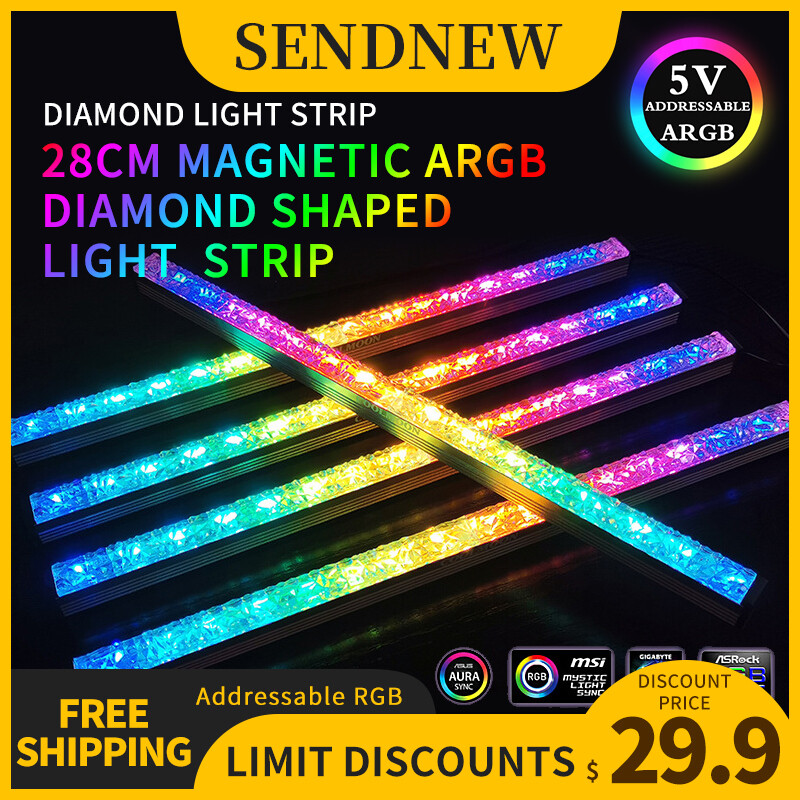 LED Crystalline Light Bar 280mm RGB Addressable 3-Pin 5V Digital Neon Kit DIY PC