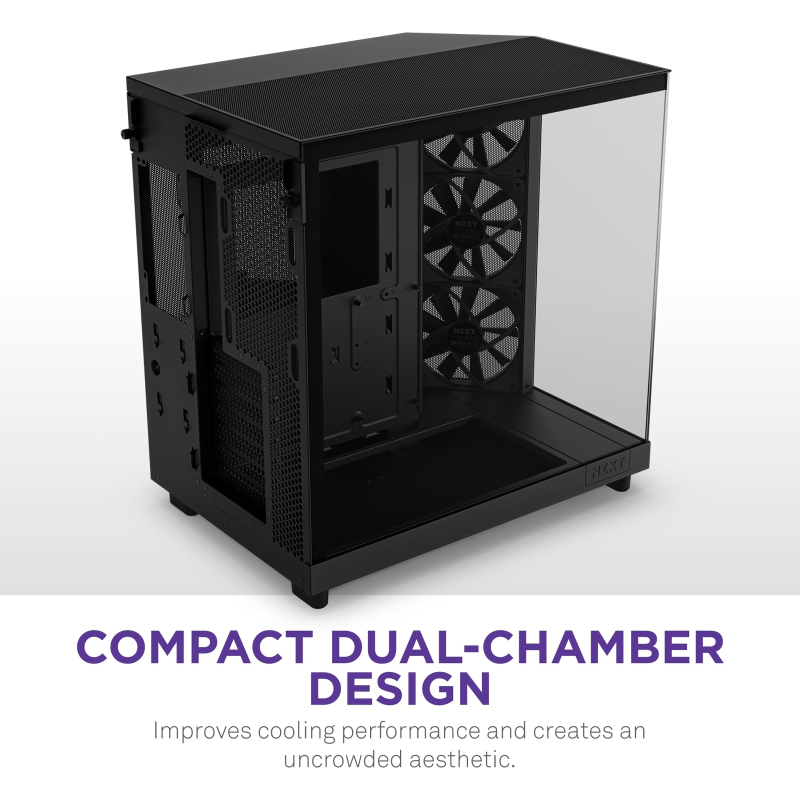 H6 Flow Black Computer Chassis Compact Design Glass Panels 3 Fans Cooling System