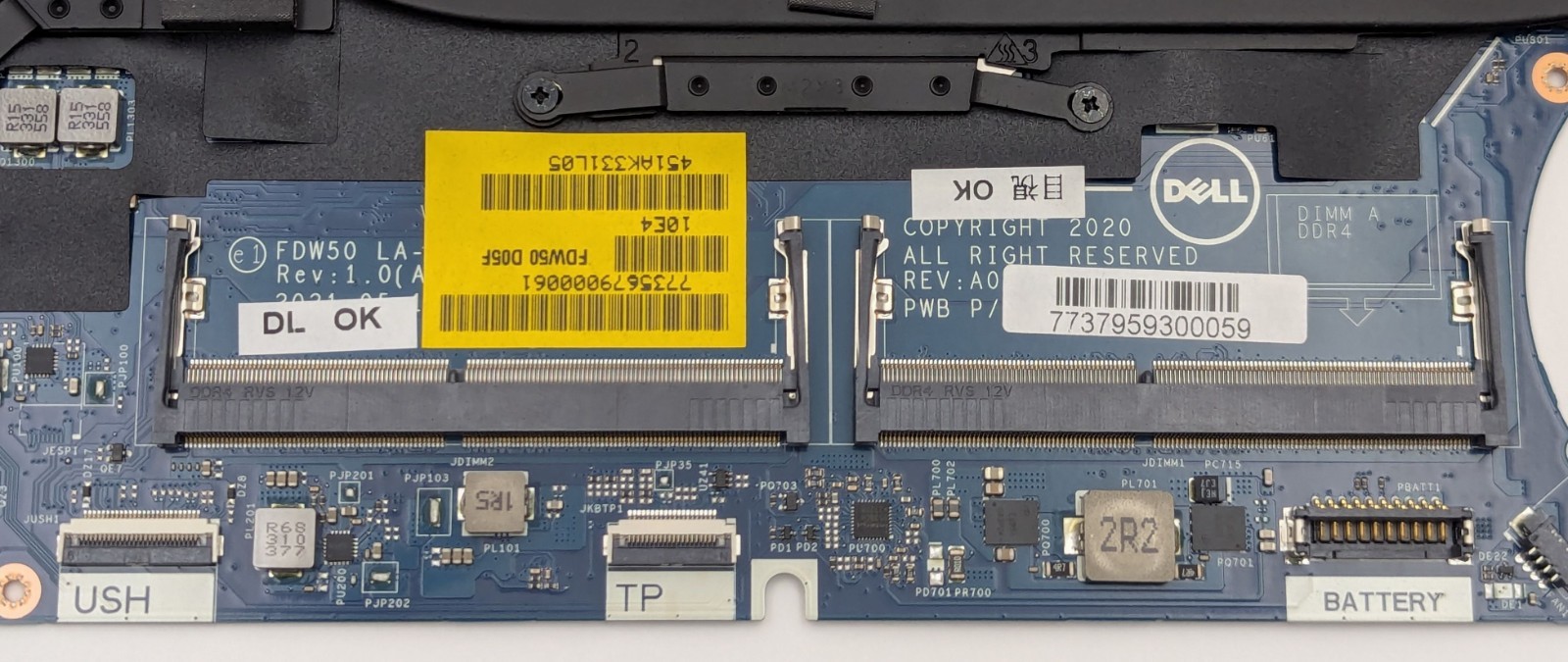 Dell Latitude 5510 Laptop Motherboard i7-10810U 1.10GHz AMD Radeon RX 640 0MTCT9