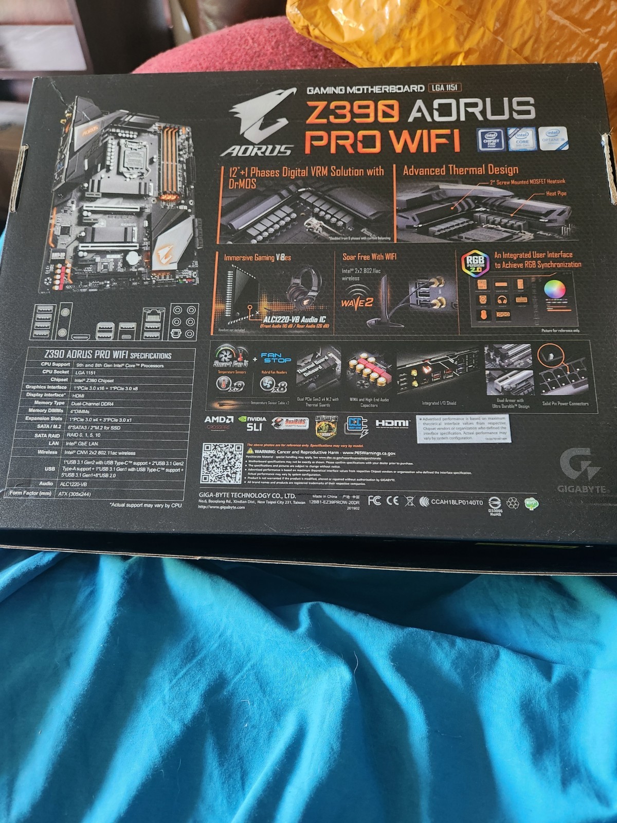 GIGABYTE Z390 AORUS PRO WIFI ATX LGA1151 DDR4 WiFi Gaming Motherboard