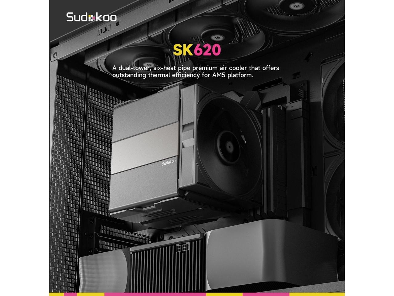 Sudokoo SK620 AM5 Air Cooler: 6 Heatpipes Dual Tower CPU Air Cooler for AM5