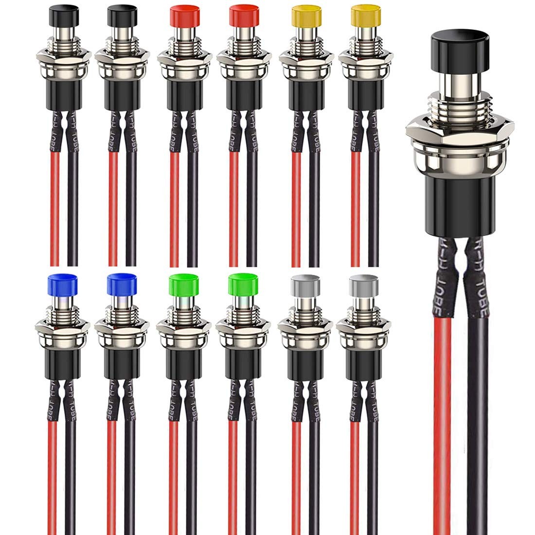 Gebildet 12pcs 7mm 3V-6V-12V-24V-230V/1A Prewired Mini Momentary Push Button,SPS