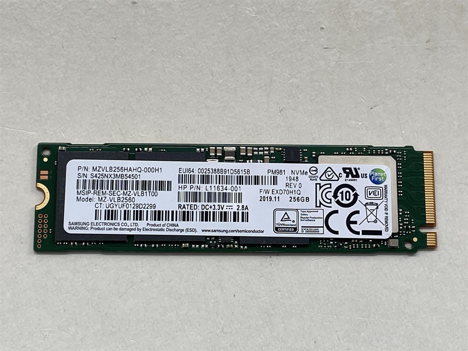For HP L87133-001 Samsung MZ-VLB2560 256GB PM981 Nvme M.2 SSD Hard Drive