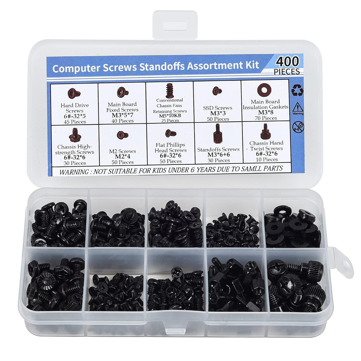 400PCS Computer Screws Motherboard Standoffs Assortment Kit for Universal Mother