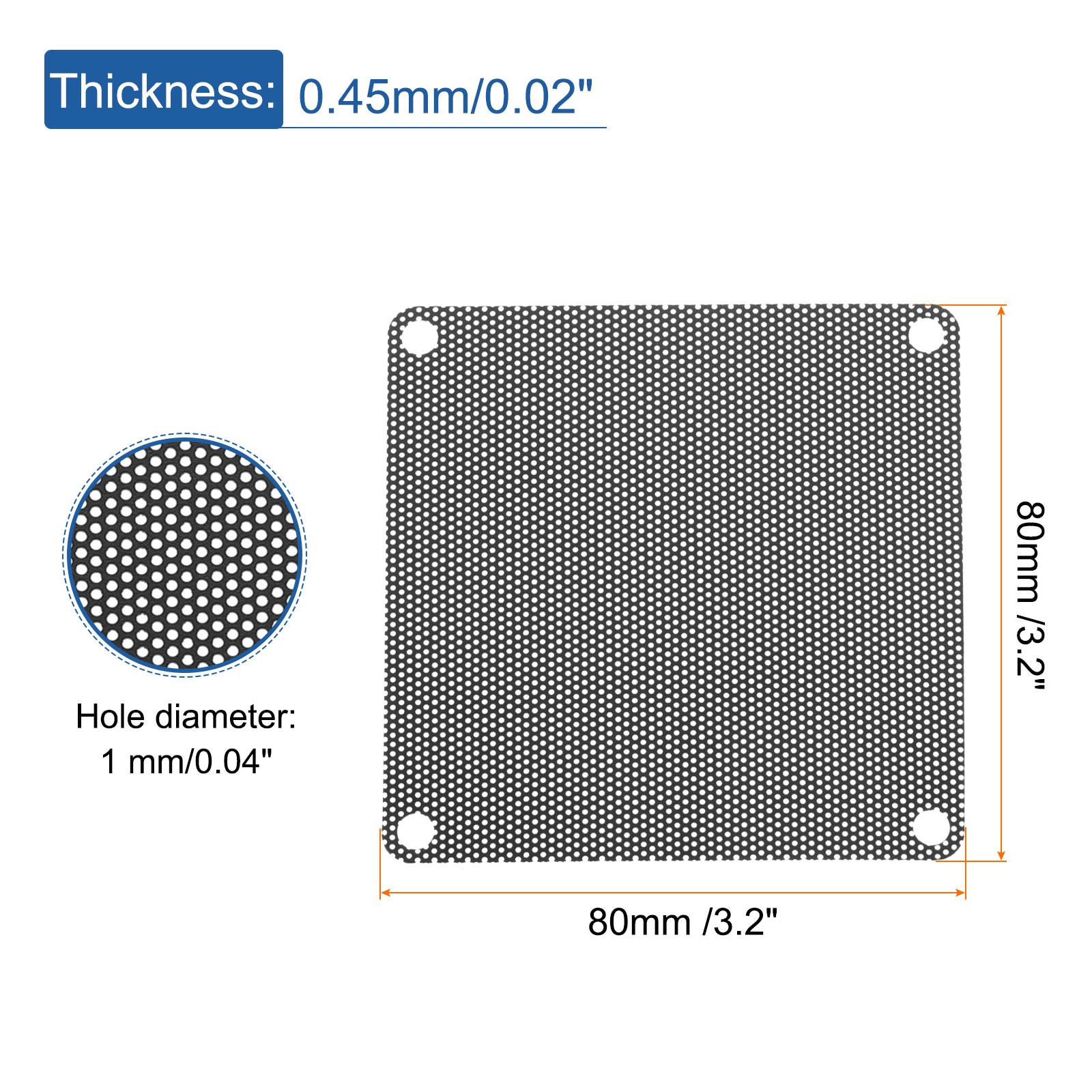 20PCS PC Dust Filter, 80x80mm Computer Case Dustproof Mesh, Black