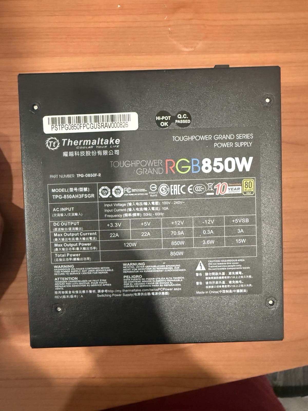 Thermaltake Toughpower Grand Series 850W RGB PSU 80 Plus Gold