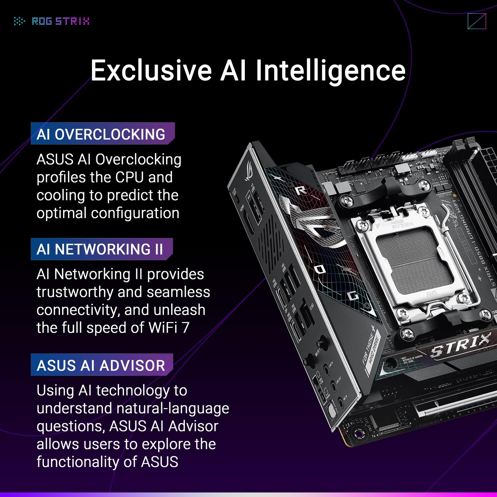 Asus ROG Strix B850-I GAMING WIFI DDR5 AMD AM5 mITX Gaming Desktop Motherboard