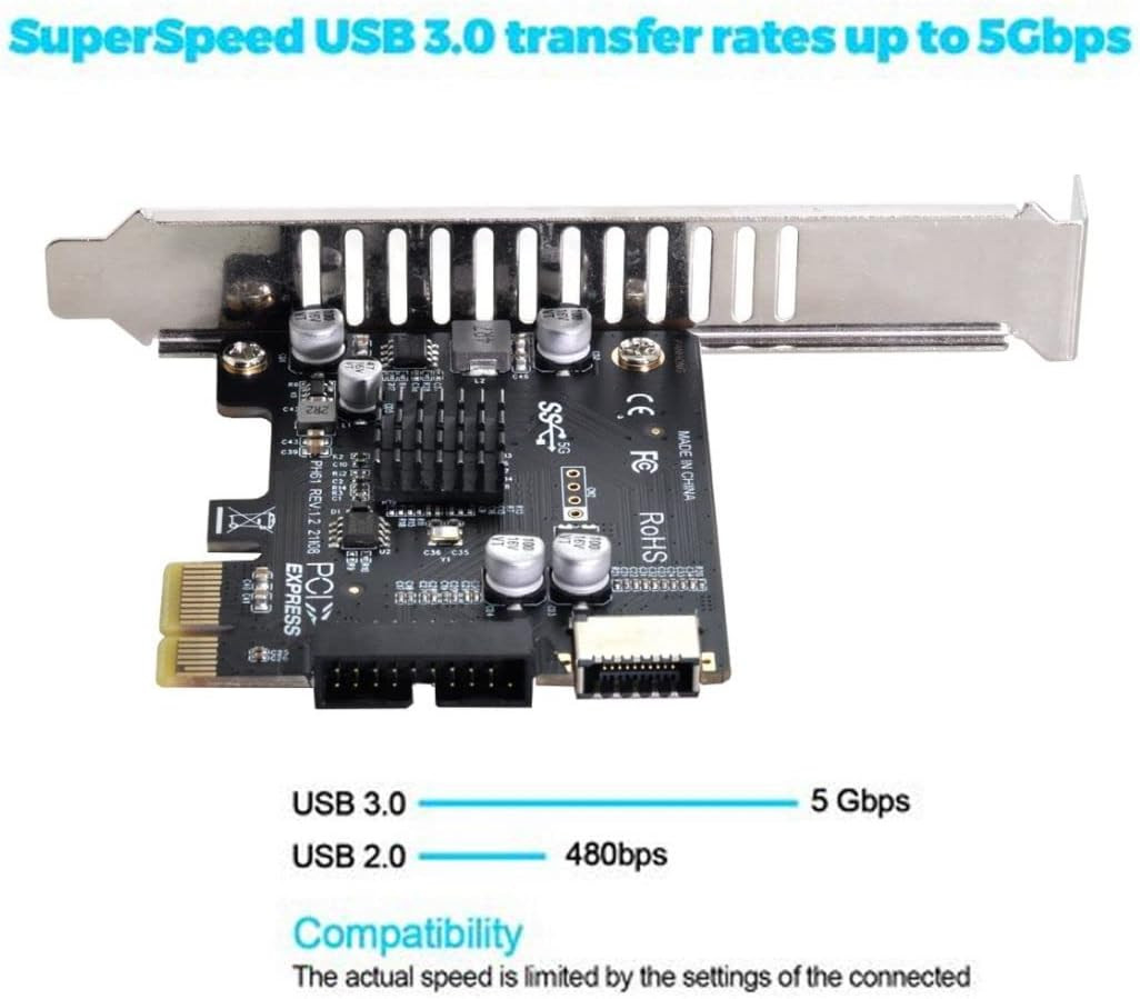 USB 3.0 20Pin ＆ USB 3.1 Gen 1 Type-E Front Panel Socket to PCI-E 1X PCI Express