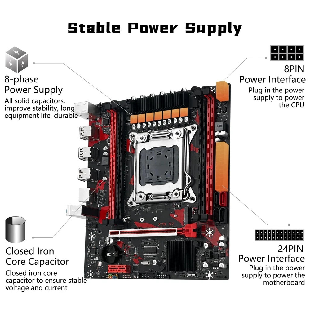 X79 S7 Gaming Motherboard LGA 2011 for Intel Xeon E5 E7, Core I7 Series CPUs,…
