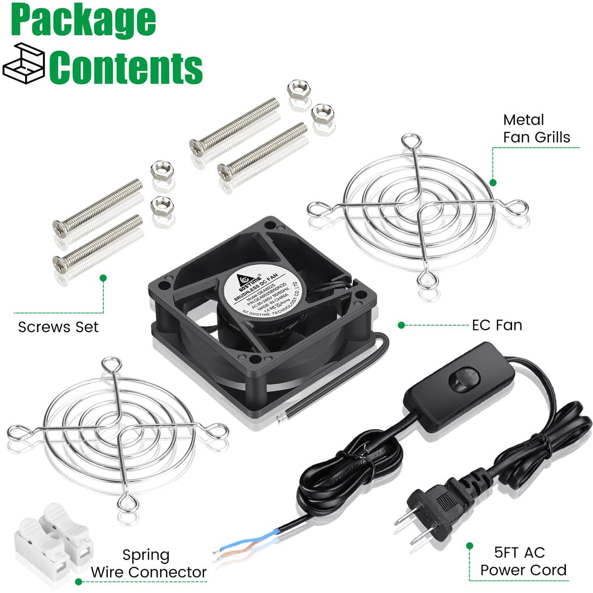 EC Cooling Fan 60mm x 60mm x 25mm AC 110V 115V 120V 220V 240V Dual Ball Bearings