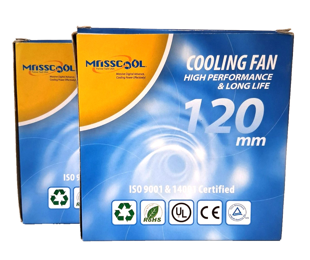NEW Masscool Cooling Fan 120mm Model # FD12025S1L3/4 UPC #55966 21225 Lot of 2