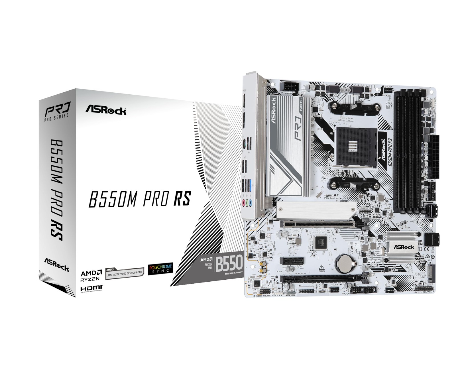ASRock B550M Pro RS Motherboard, compatible with AMD Ryzen 5000 series CPUs (Soc