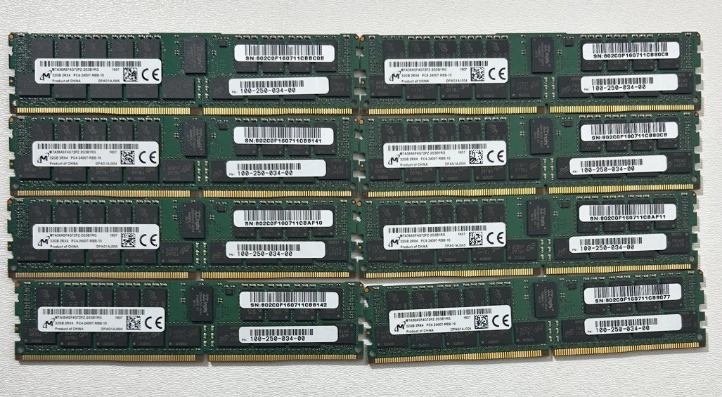 LOT OF 8 Micron 32GB PC4 DDR4-2400T ECC RDIMM RAM MTA36ASF4G72PZ-2G3B1 Memory