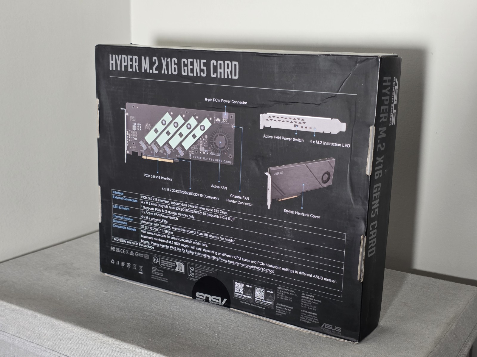 ASUS Hyper M.2 x16 Gen5 Card (PCIe 5.0/4.0) supports four NVMe M.2 (2242/2260/22