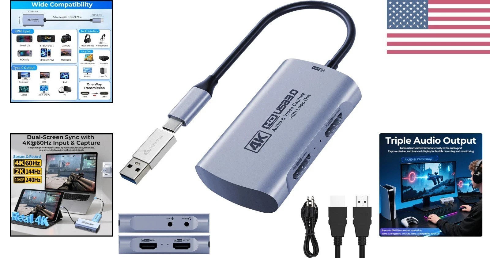 4K@60FPS Capture Card for Streaming, 2K@144FPS USB 3.0 HDMI to USBC Camera Vi…