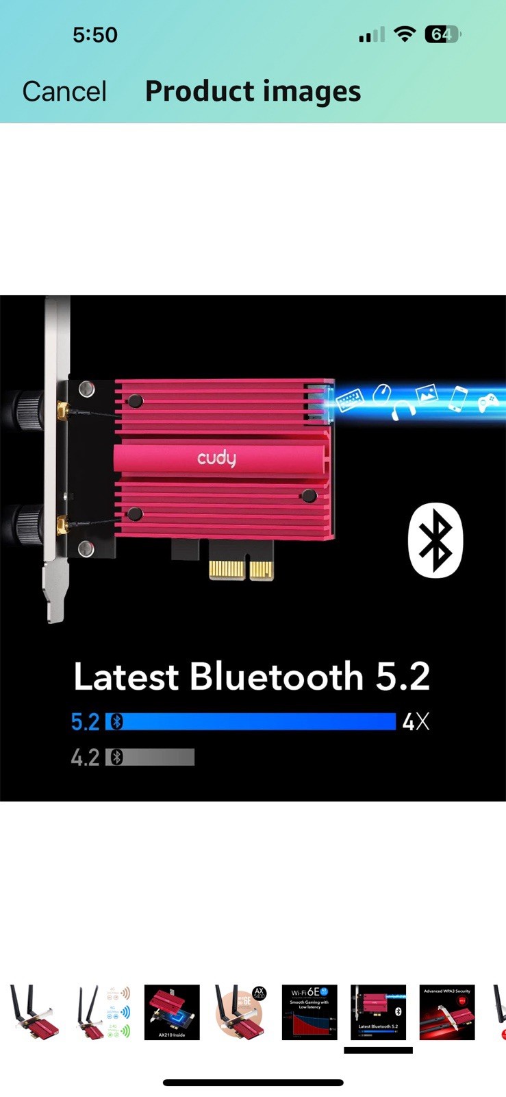 AX5400 Wireless WiFi 6E PCIe Card for PC, Bluetooth 5.2, AX210 Module Inside,…