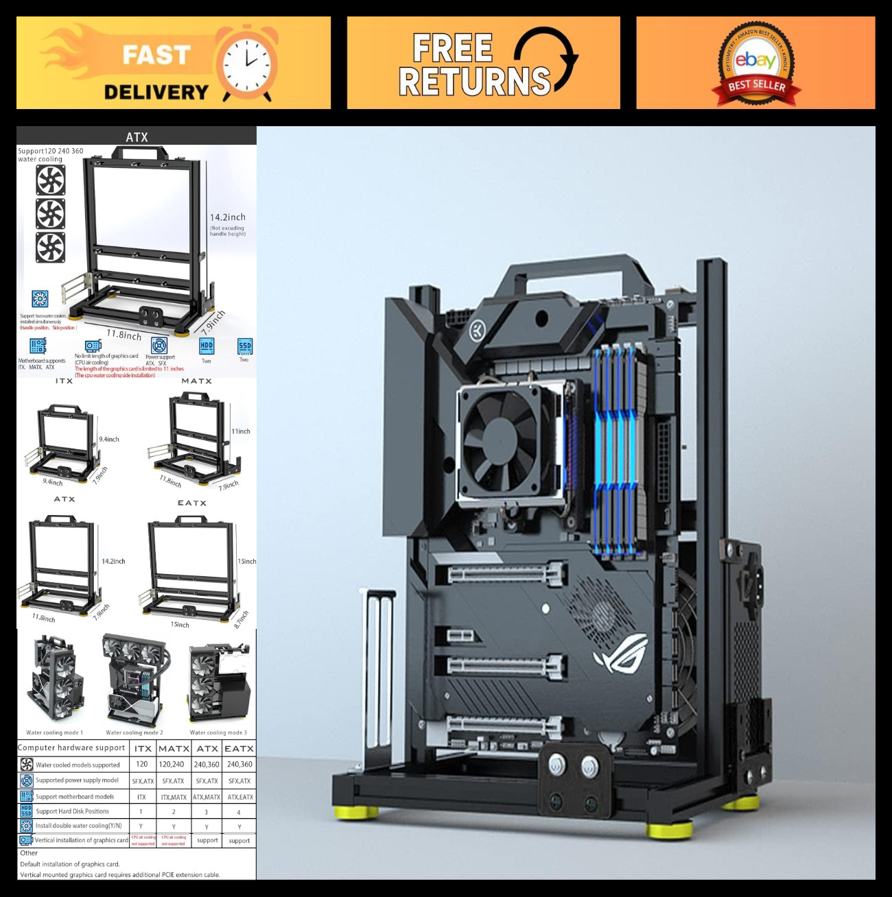 Open Air PC Test Bench Frame Case – DIY Computer Motherboard Rack for ATX/ITX/EA