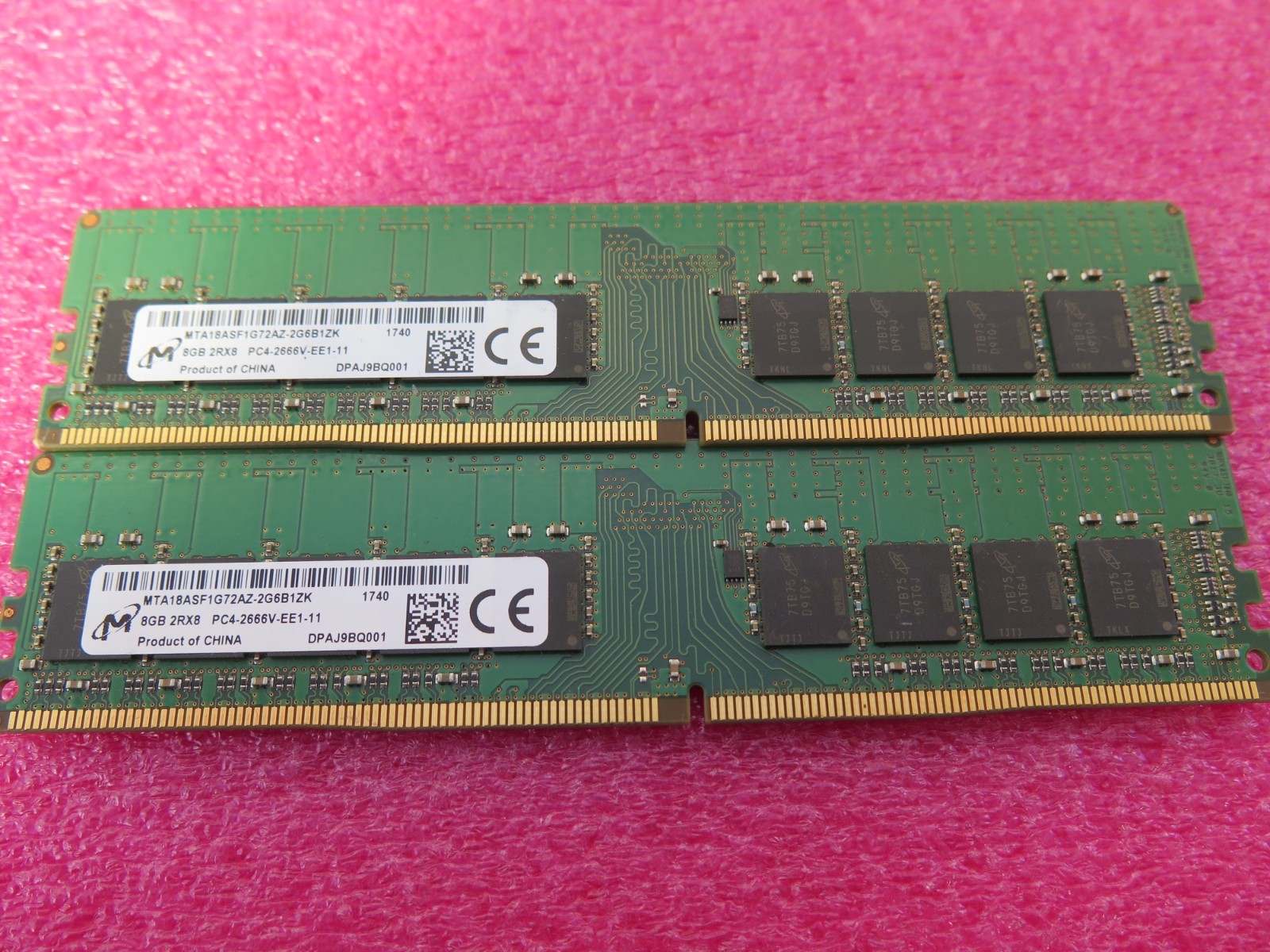 Lot of 2 Micron 8GB DDR4-2666V 2RX8 ECC RDIMM MTA18ASF2G72PDZ-2G6 Server Memory