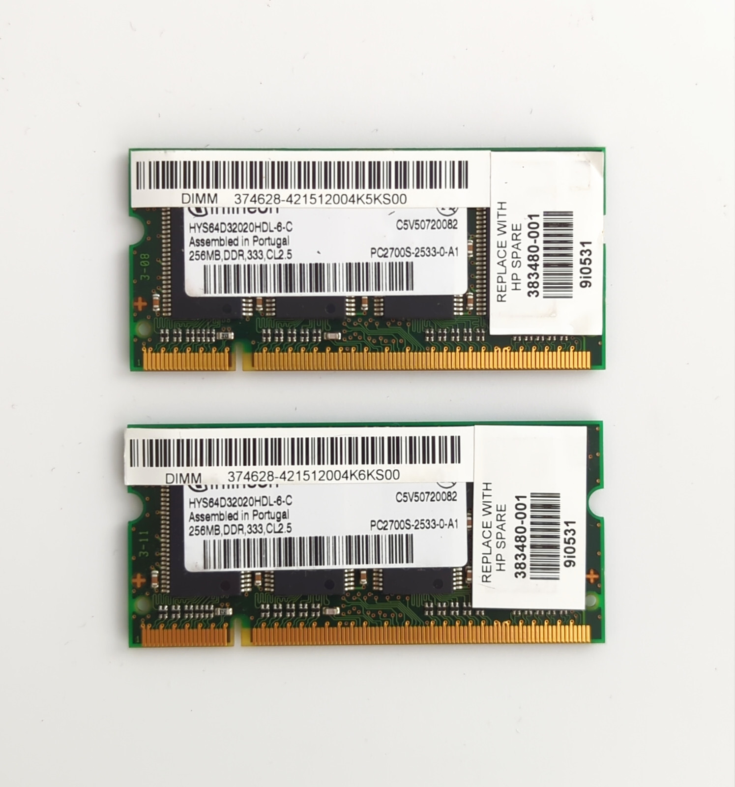 Infineon 2 x 256MB DDR-333 HYS64D32020HDL-6-C SODIMM PC2700 NON-ECC Memory RAM