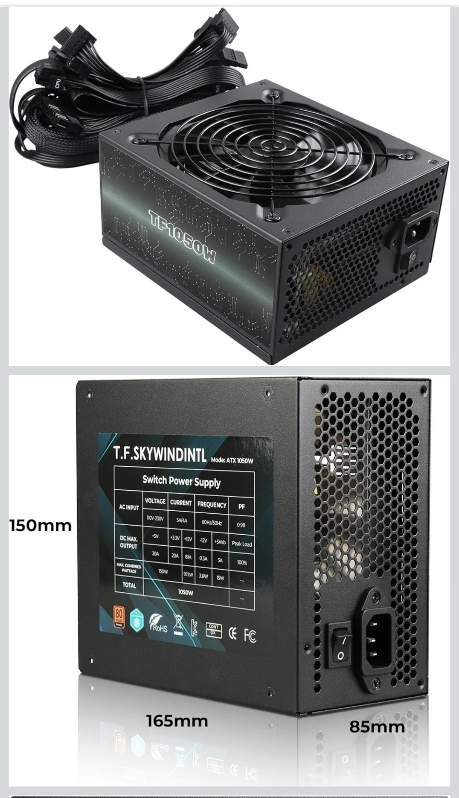 1050W POWER SUPPLY PFC GAMING PSU ATX COMPUTER