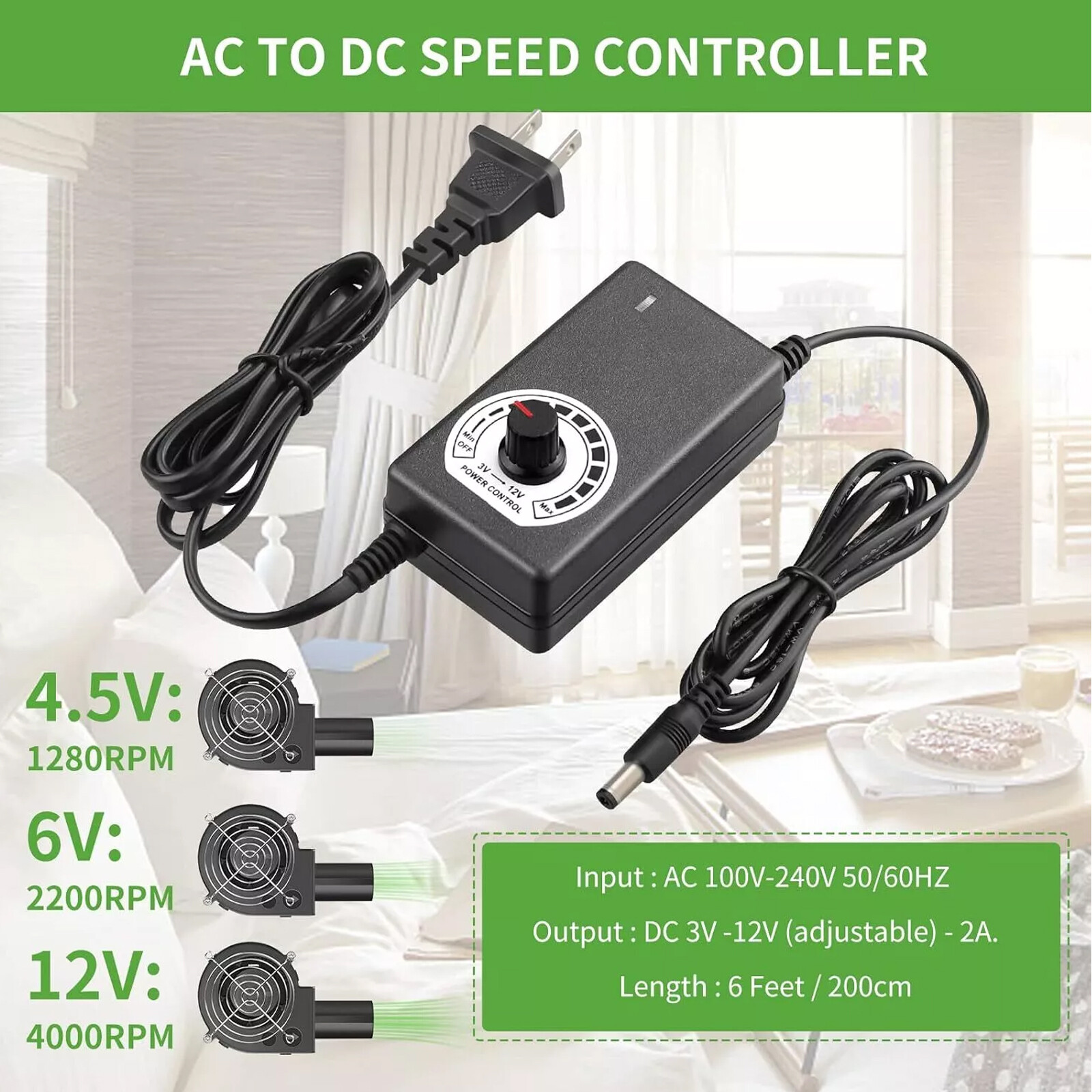 Blower Fan 120v 240V AC Plug Variable Speed Controller Centrifugal Outdoor