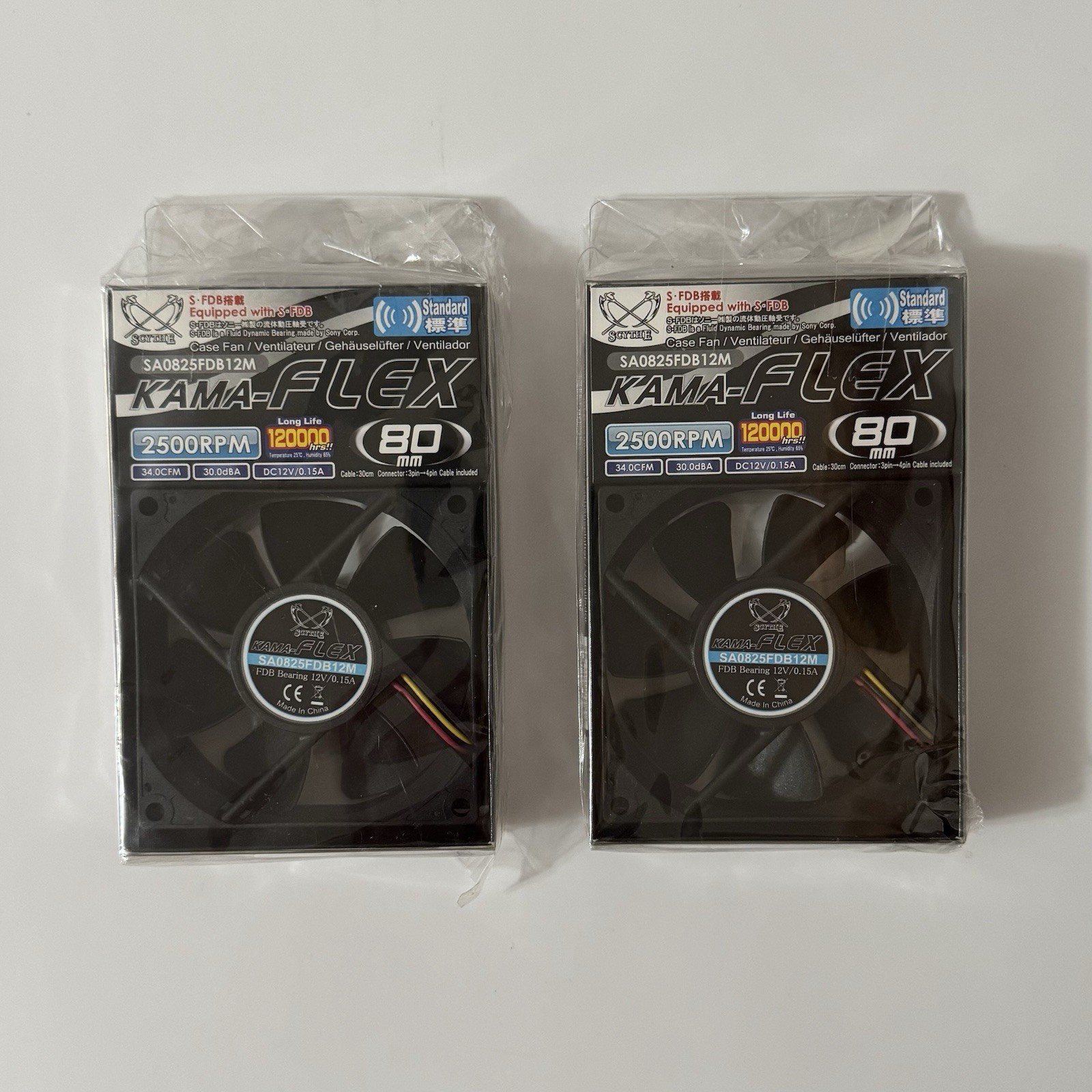 Scythe Kama 80mm 2500 RPM LDB Bearing Case Fan Lot Of Two (2) NEW !!!