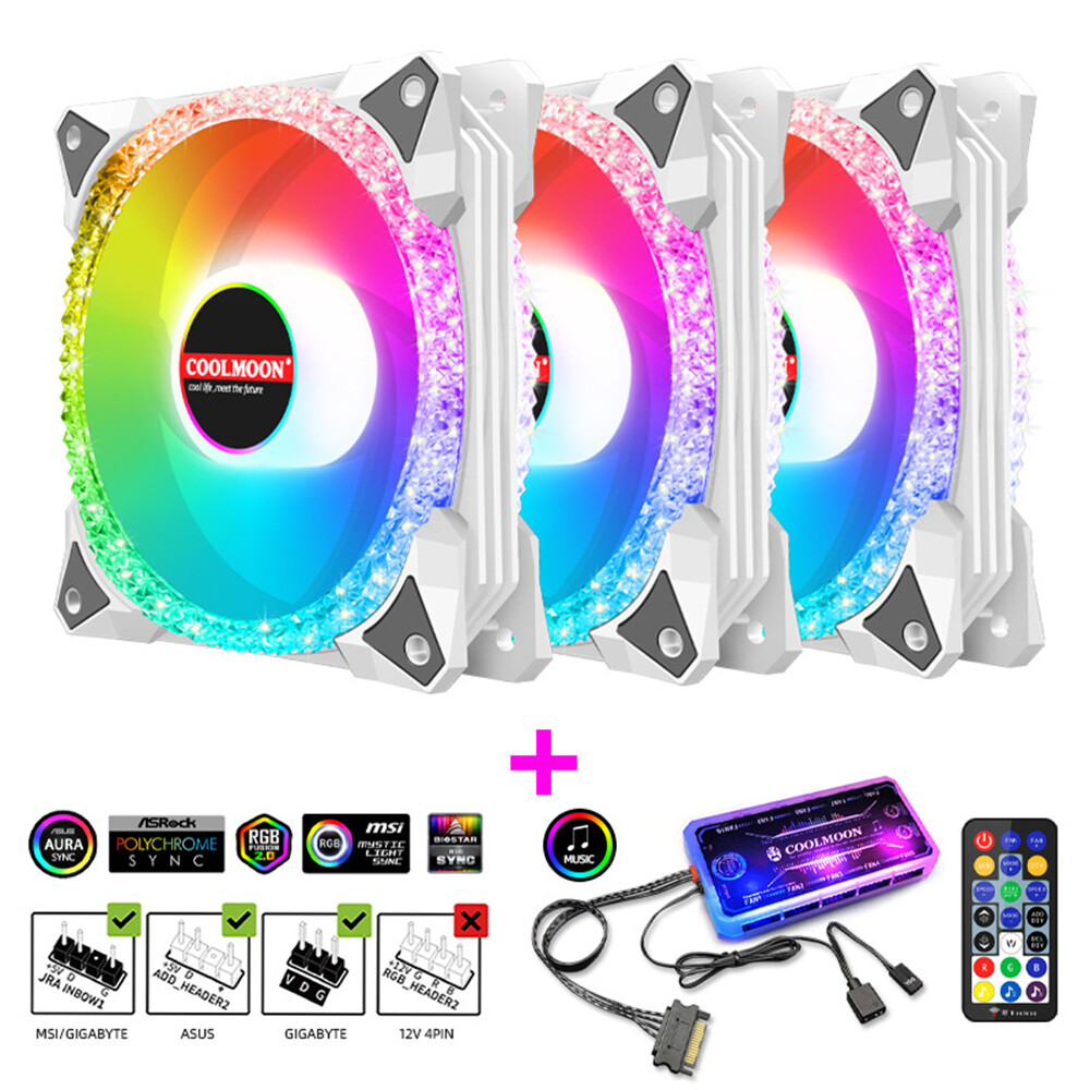 120mm Black/White Frame RGB LED PC Computer Case Cooling Fan Quiet with Remote