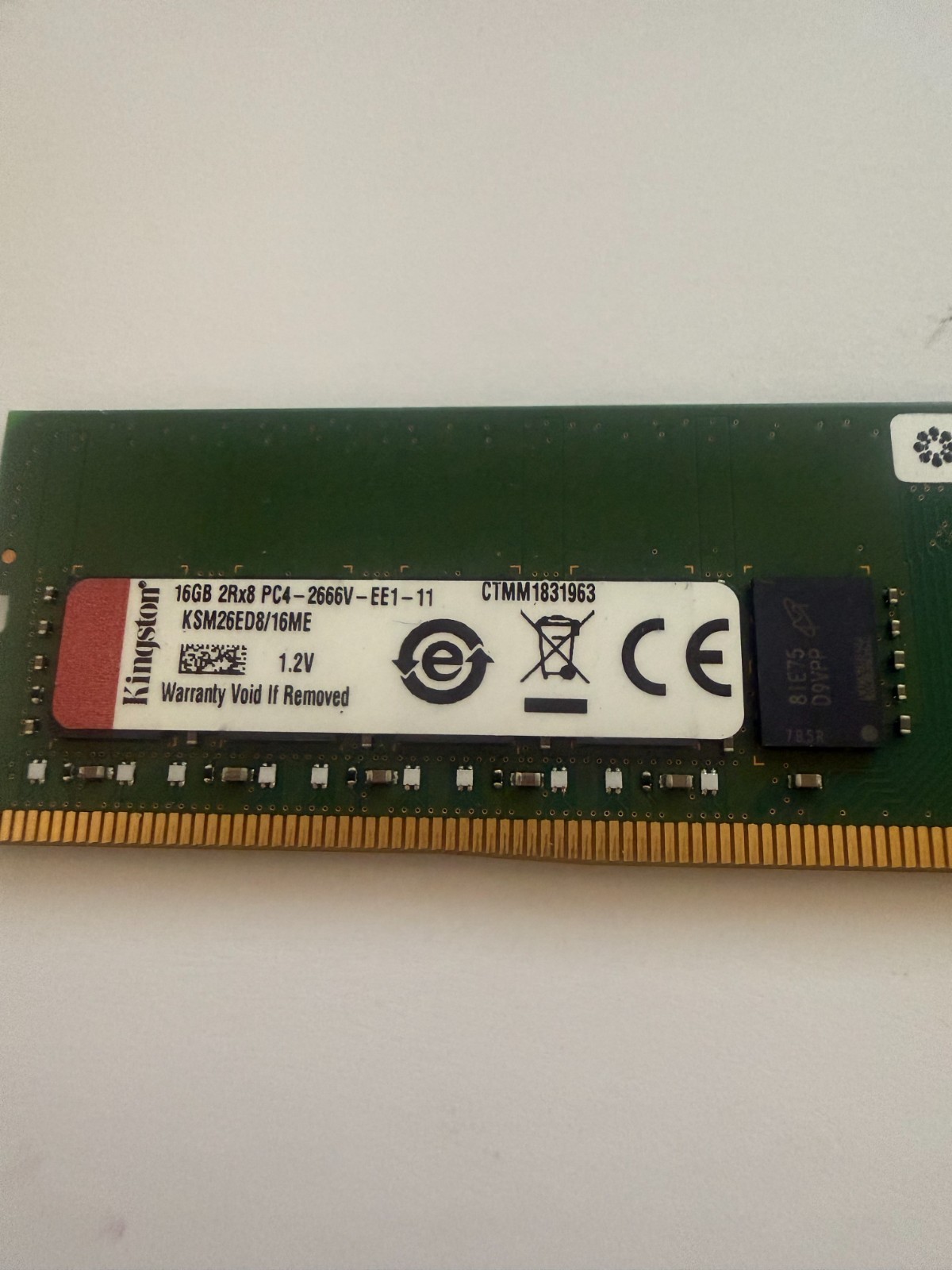 Kingston 16GB 2Rx8 PC4-2666V-EE1-11 KSM26ED8/16ME ECC Memory