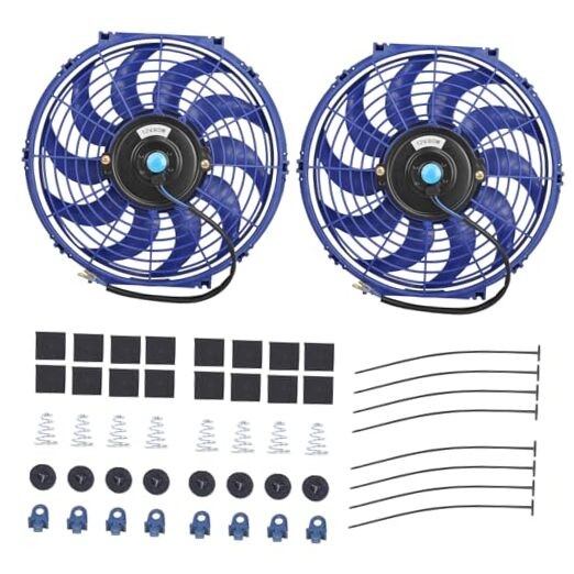 12″ Electric Radiator Cooling Fan Assembly Kit, Universal High 12” -2PCS Blue