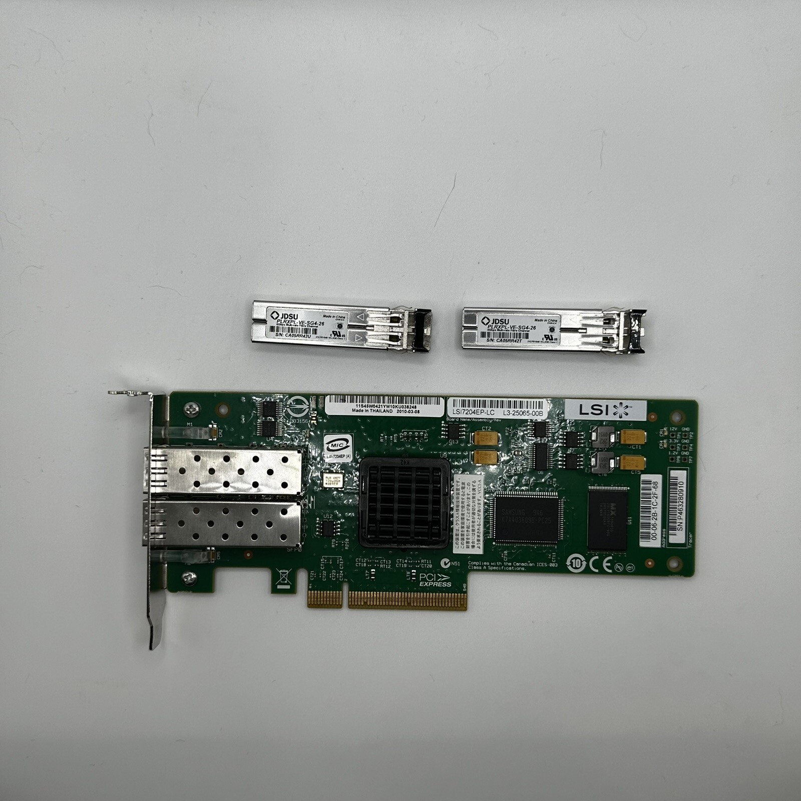 LSI 7204EP-LC L3-25065-00B Dual Port 4Gb Fiber Channel Card HBA PCIe w/SFP
