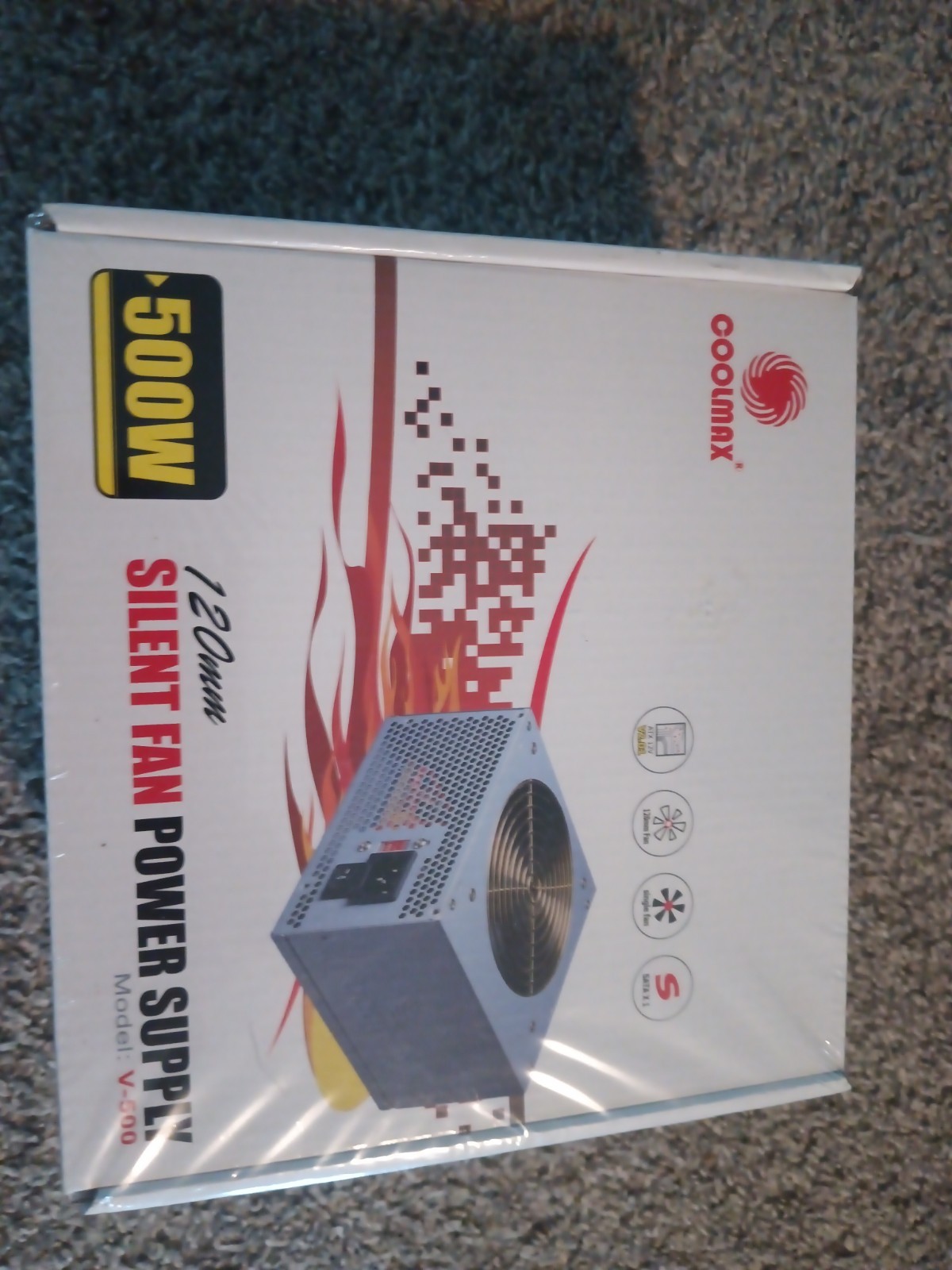 Coolmax V-500 120mm Silent Fan Power Supply 500W 12V Model V-500 New in Box