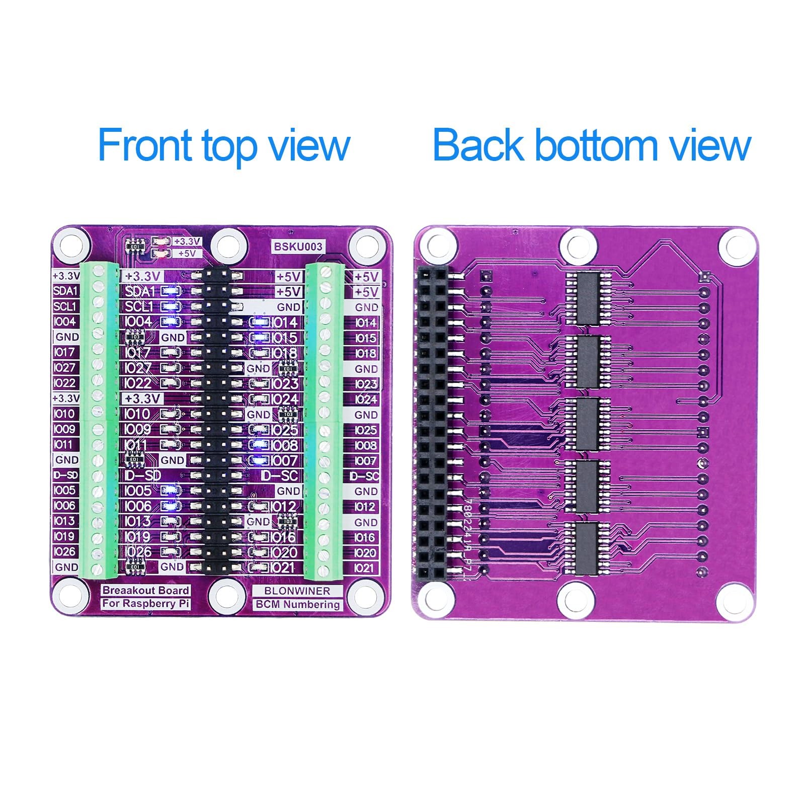 Breakout Board for Raspberry Pi 5 4B 3B+ Terminal Block Shield HAT LED