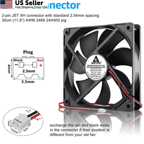 GDSTIME 120mm x 25mm 12V Fan 2 Pin Dual Ball Bearing, 5 Inch 12volt 120x25mm