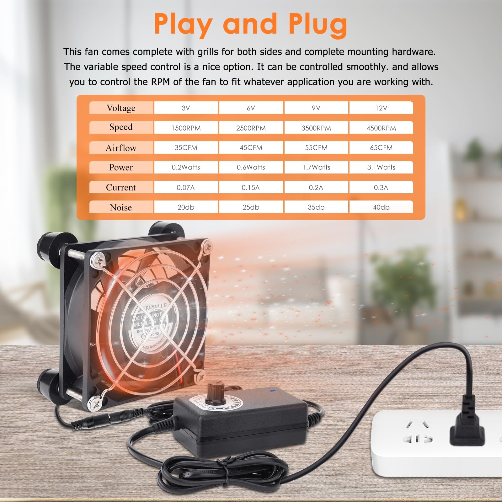 80mm Small Computer Fan with AC Plug, 110V 120V 220V 240V Fan with Speed Cont…