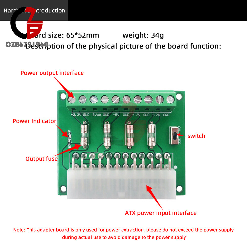 ATX Desktop PC Power Supply Breakout Board Adapter Extension Module 24/20 Pin