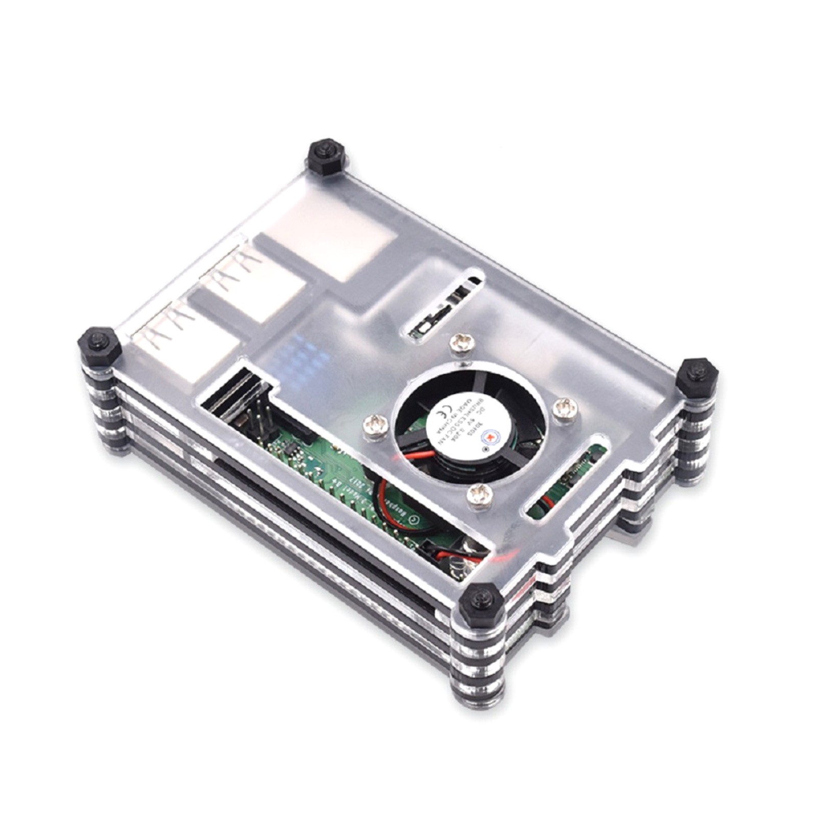 9 Layers Acrylic Transparent Case with Cooling Fan for Raspberry Pi 3B+ New